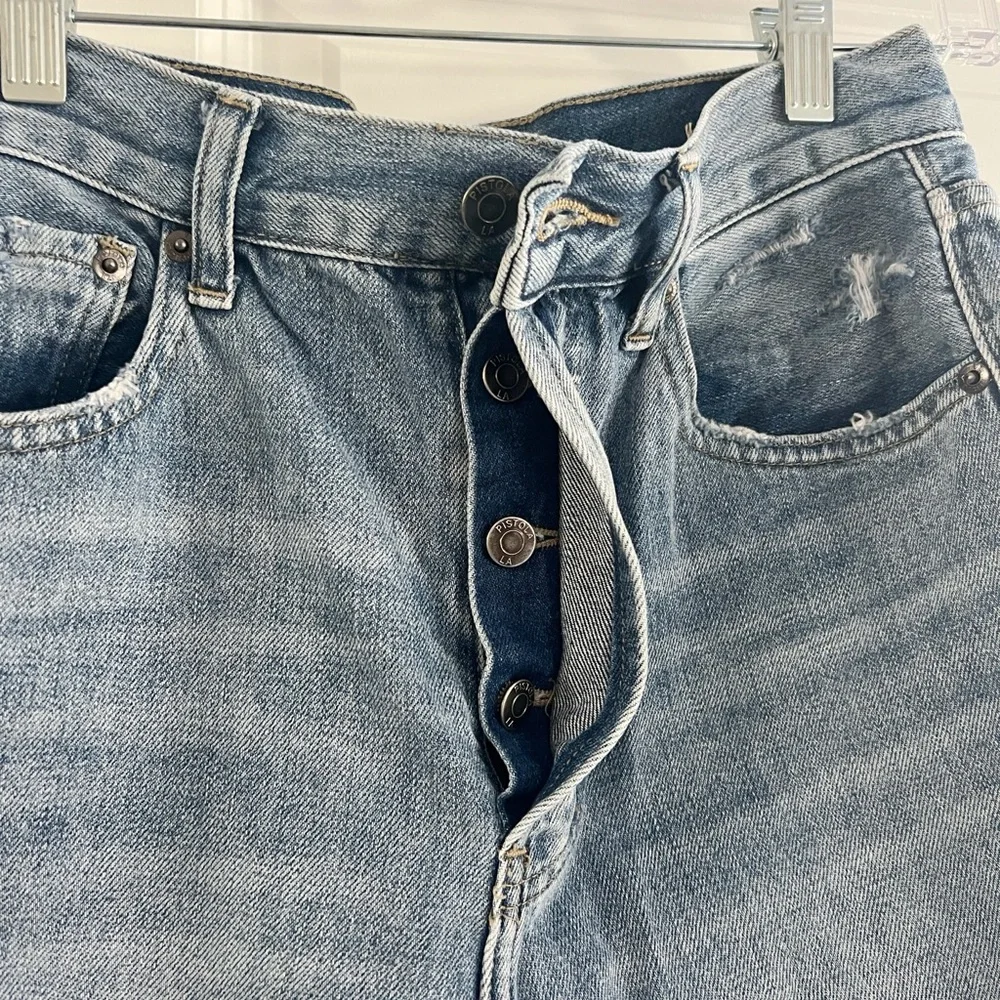 Pistola Cassie Distressed High Rise Straight Leg Jean Button Fly Size 27 - Picture 7 of 9